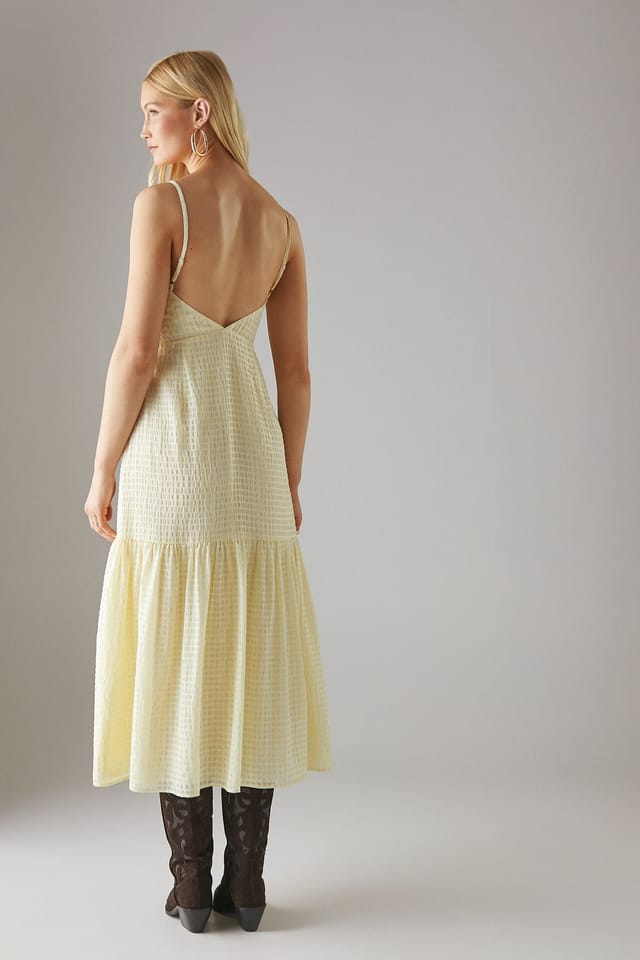 Warehouse Warehouse Women's Check Organza High Apex Strappy Midi Dress in Yellow - 3