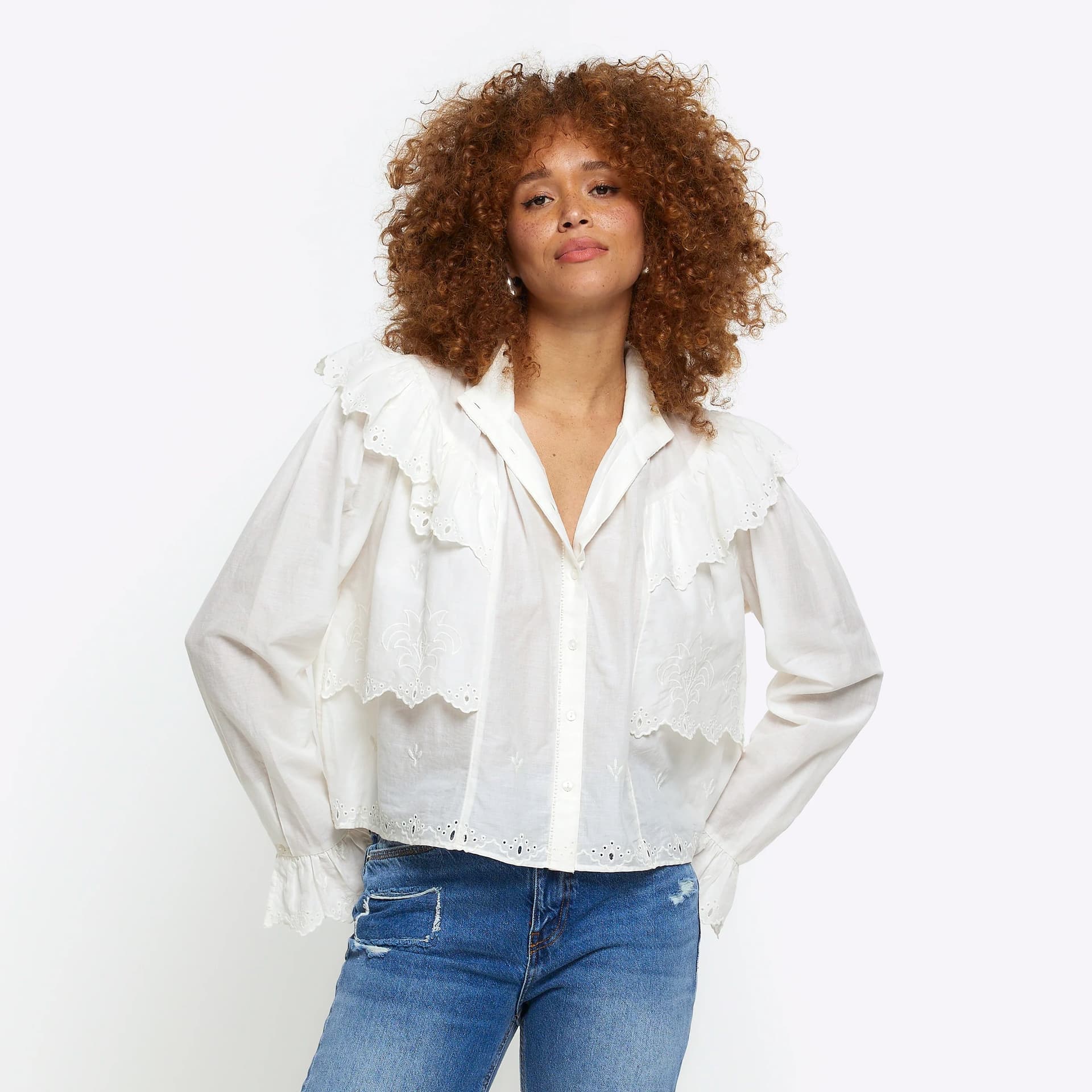 Kind Society River Island Womens Cream Broderie Frill Blouse