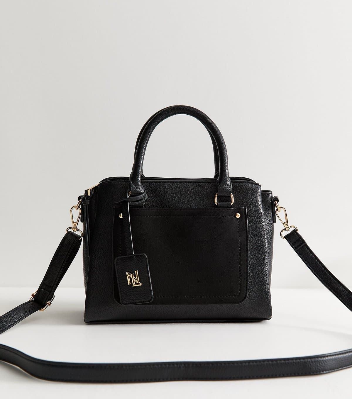 New Look Black Faux Leather Triple Compartment Tote Bag Vegan New Look