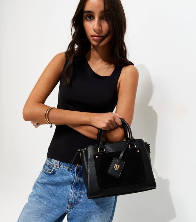 New Look Black Faux Leather Triple Compartment Tote Bag Vegan New Look - 2