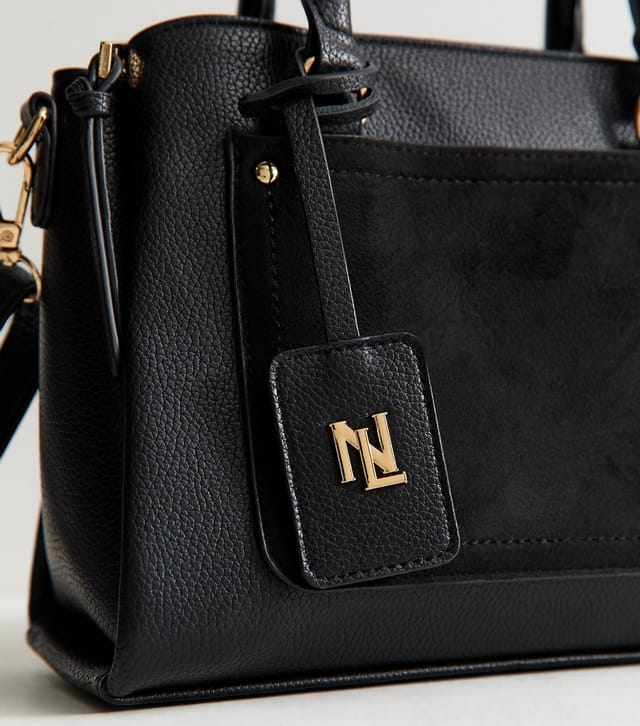 New Look Black Faux Leather Triple Compartment Tote Bag Vegan New Look - 3