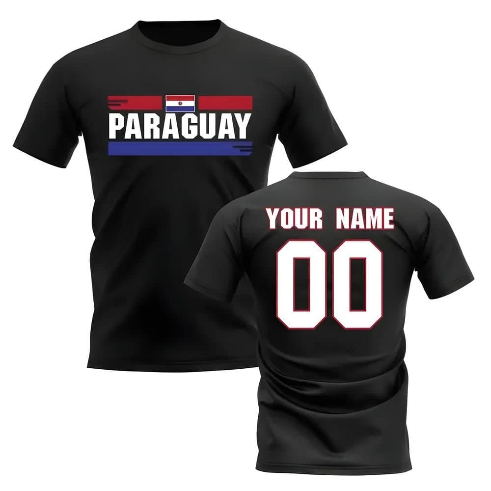 Paraguay Paraguay Men's Personalised Fan Football T-Shirt black