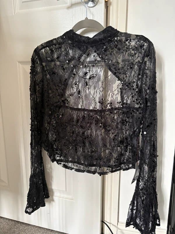 ASOS ASOS lace scatter sequin flare sleeve top with cut out back