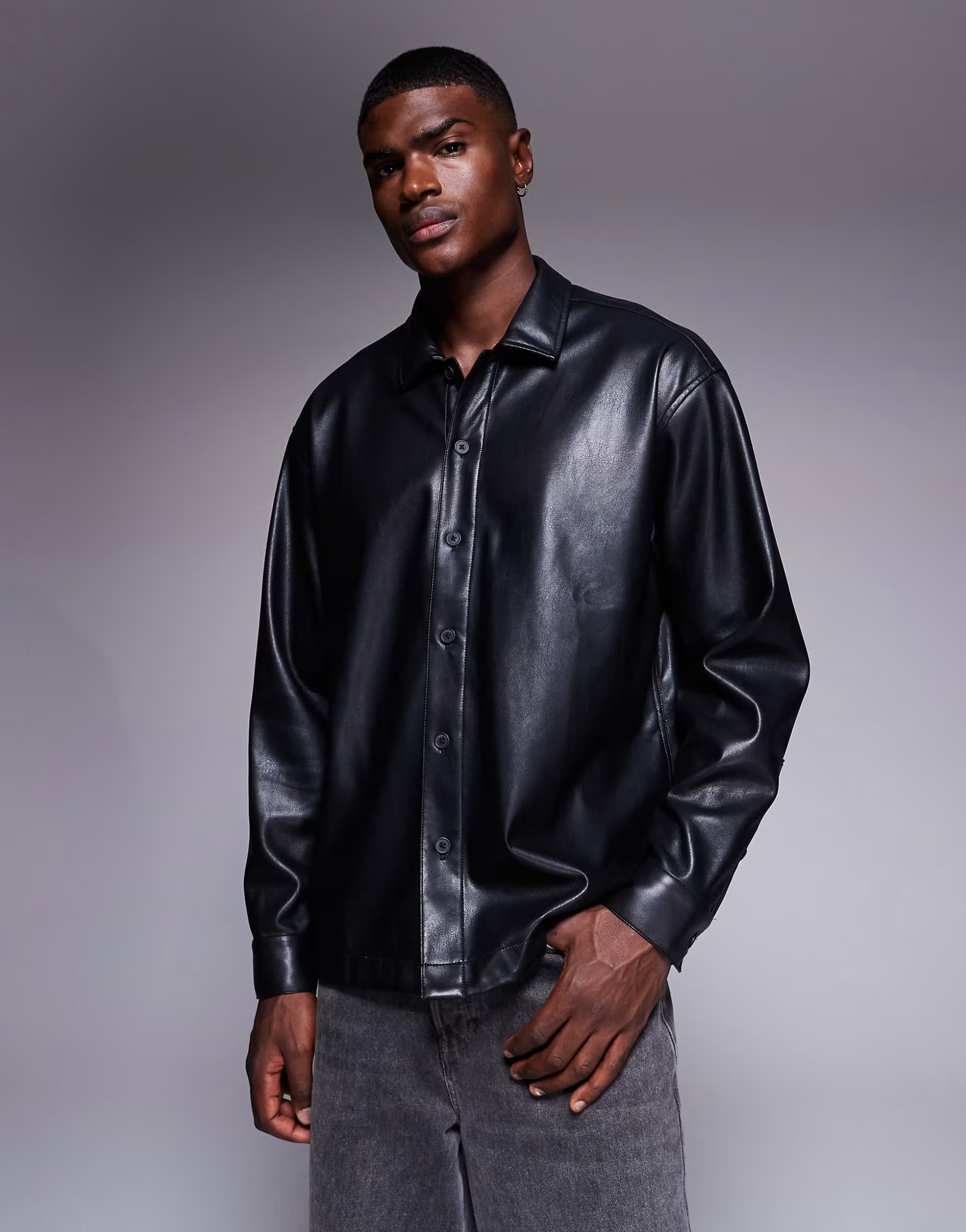 ASOS ASOS DESIGN oversized faux leather shirt in black
