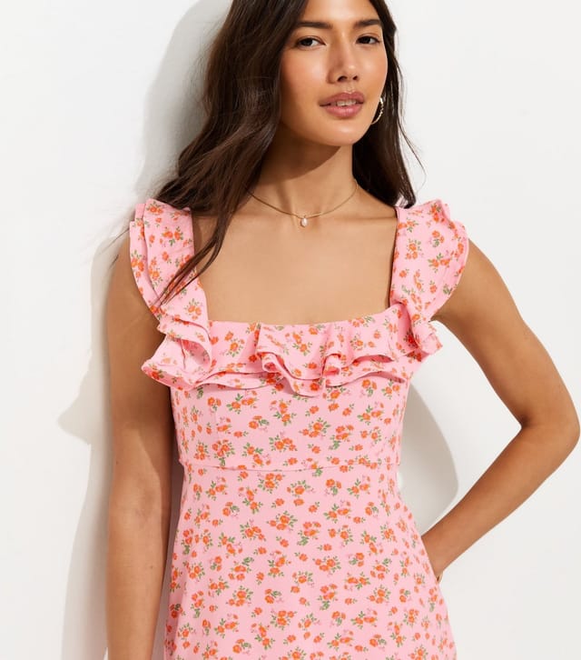 New Look Women's Light Pink Floral Ditsy Scoop Neck Ruffle Midi Dress New Look - 2
