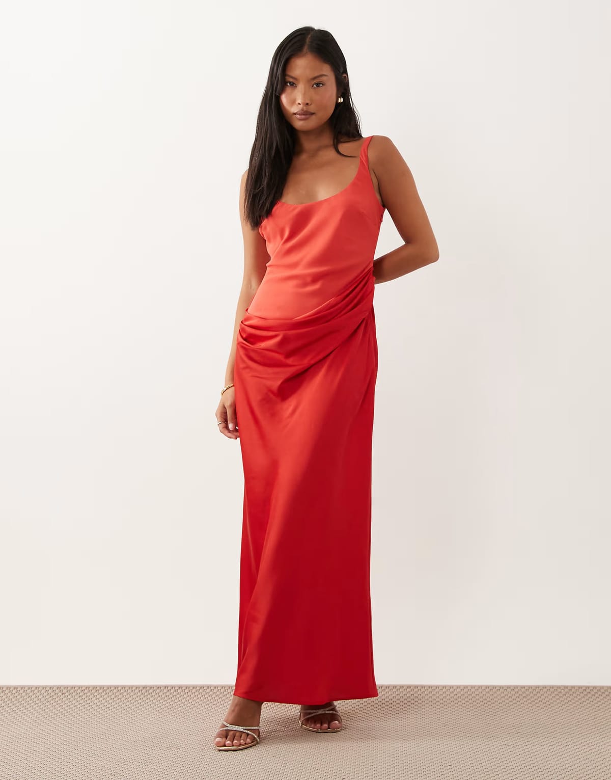 ASOS ASOS DESIGN Petite deep scoop neck maxi dress with asymmetric draped skirt overlay in red - 1