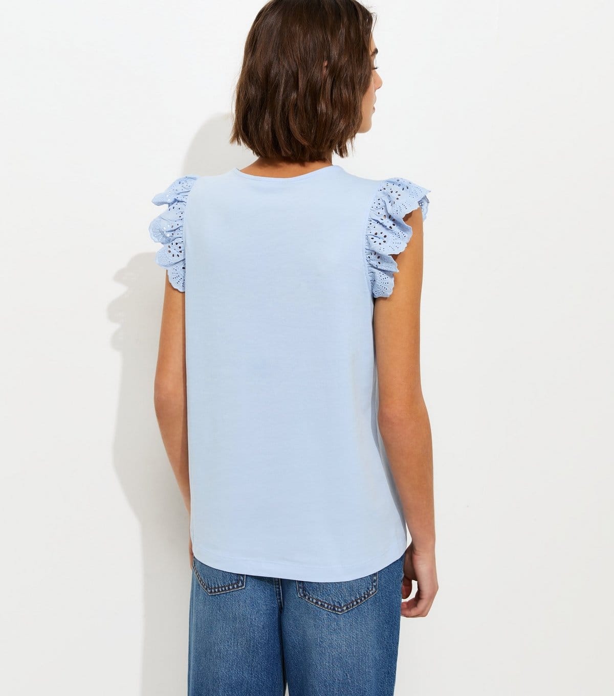 New Look Women's Light Blue Broderie Frill Sleeve Top New Look - 4