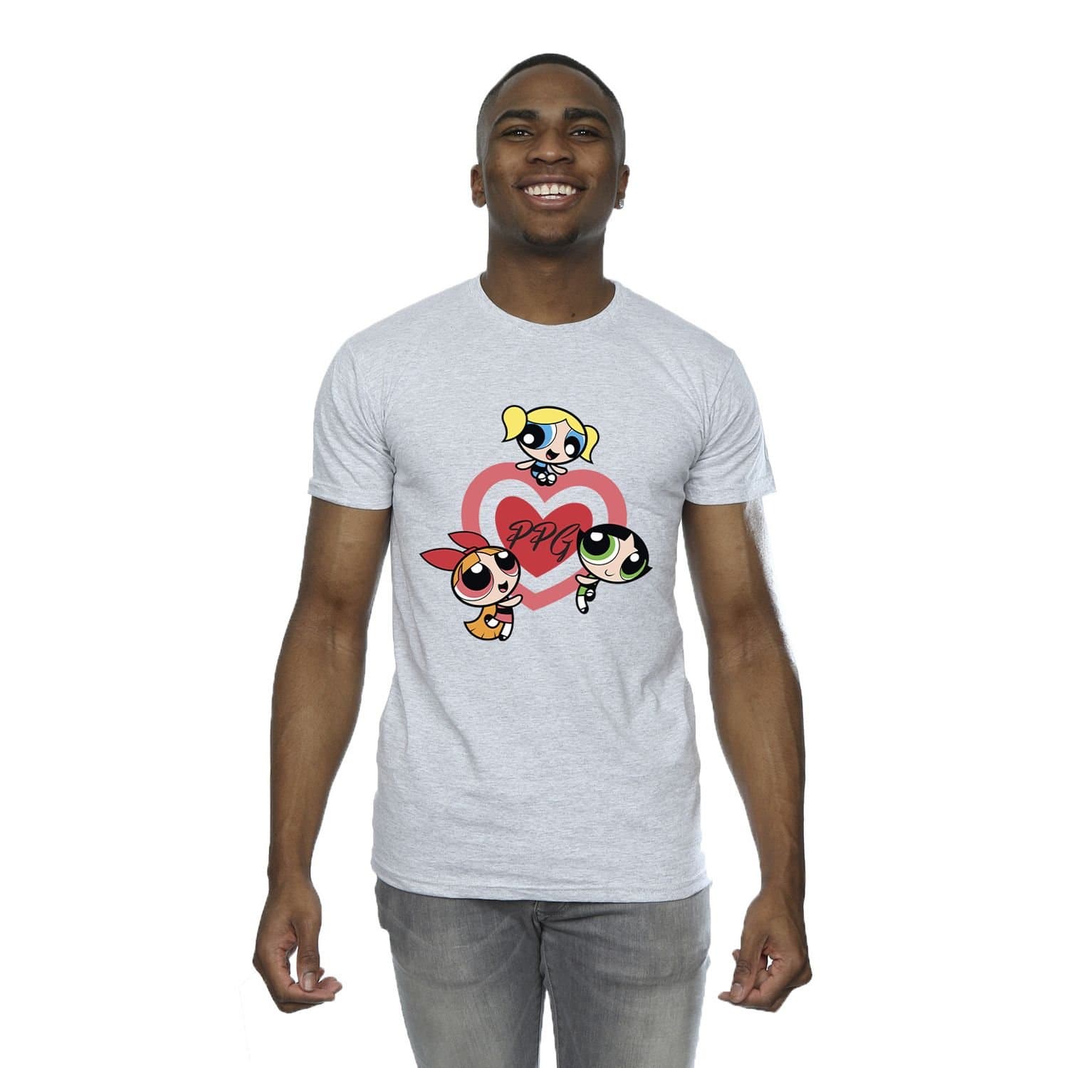 Powerpuff Girls Powerpuff Girls Men's Double Heart T-Shirt in Grey