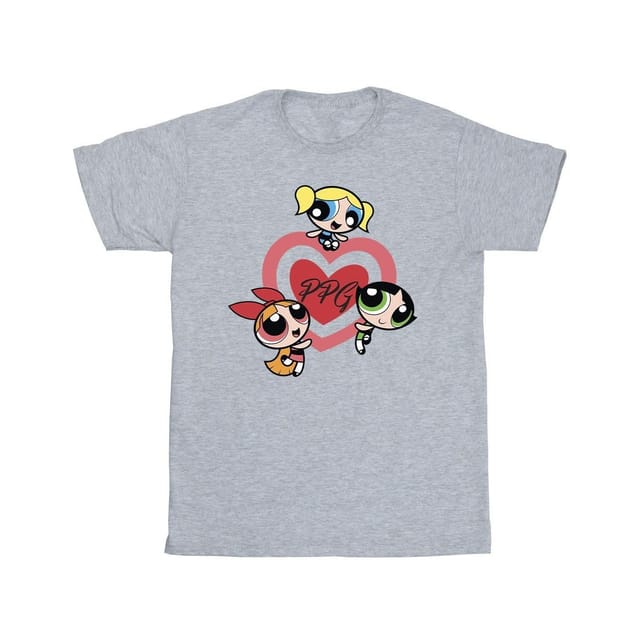 Powerpuff Girls Powerpuff Girls Men's Double Heart T-Shirt in Grey - 2