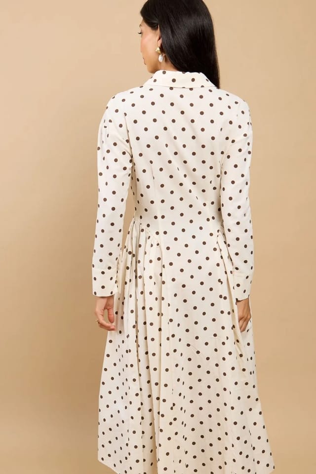 Little Mistress Little Mistress Women's Polka Dot Midaxi Shirt Dress in Cream - 2