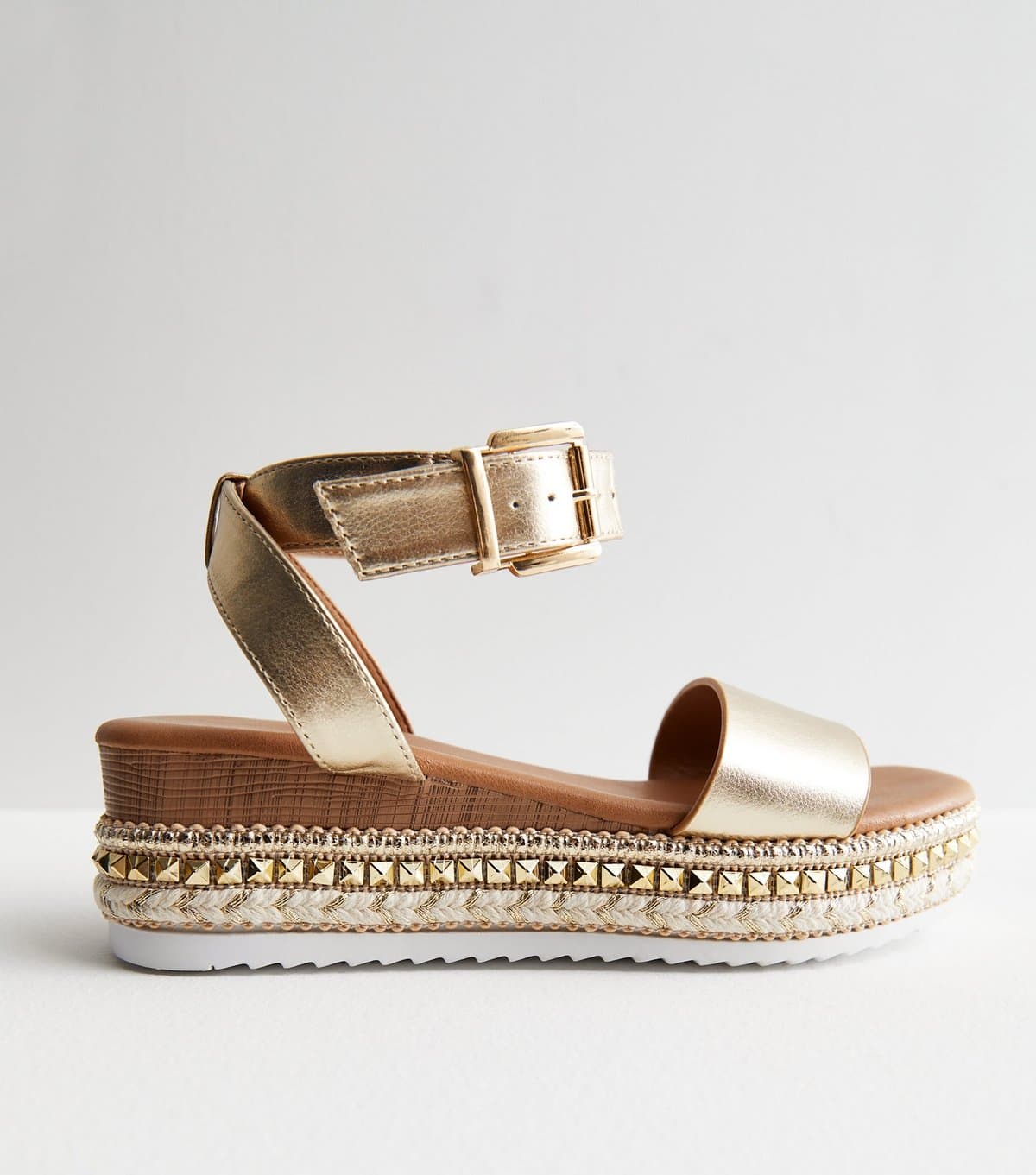 New Look New Look Gold Stud Espadrille 2 Part Flatform Sandals
