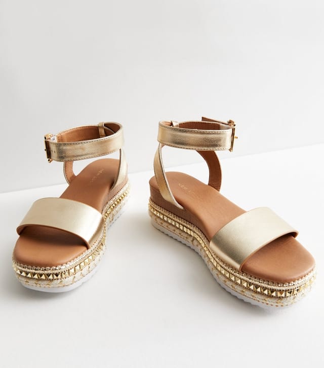 New Look Women's Gold Stud Espadrille 2 Part Flatform Sandals New Look - 3
