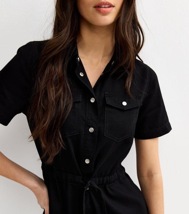 New Look Women's Black Lightweight Denim Shirt A line Mini Dress New Look - 3