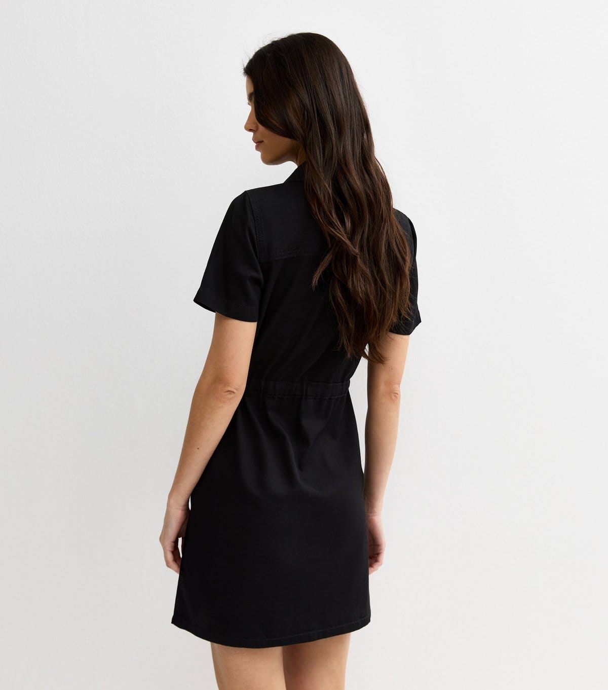 New Look Women's Black Lightweight Denim Shirt A line Mini Dress New Look - 4