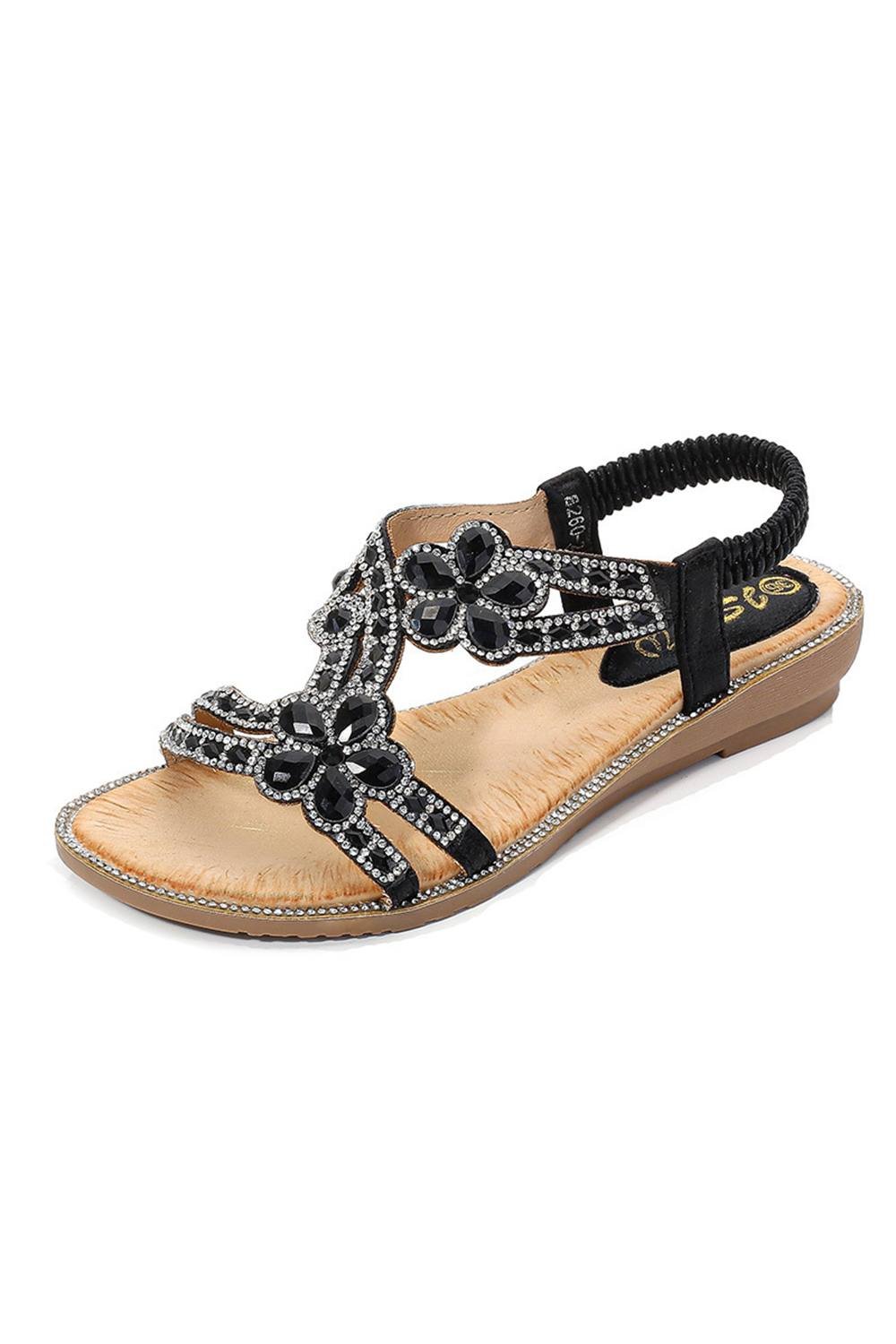 MODISHION MODISHION Women's Rhinestone Bohemian Flat Sandals Casual Shoes in Black - 4