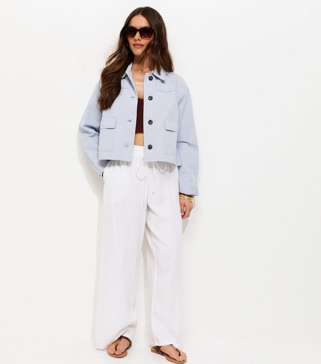 New Look Women's Petite Light Blue Boxy Cotton Shacket New Look - 3