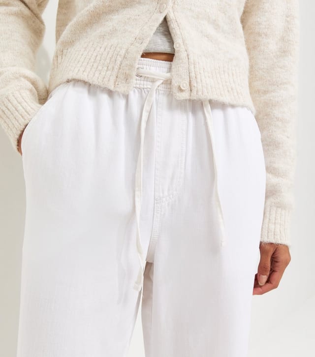 New Look Women's White Cotton Twill Drawstring Wide Leg Trousers New Look - 2