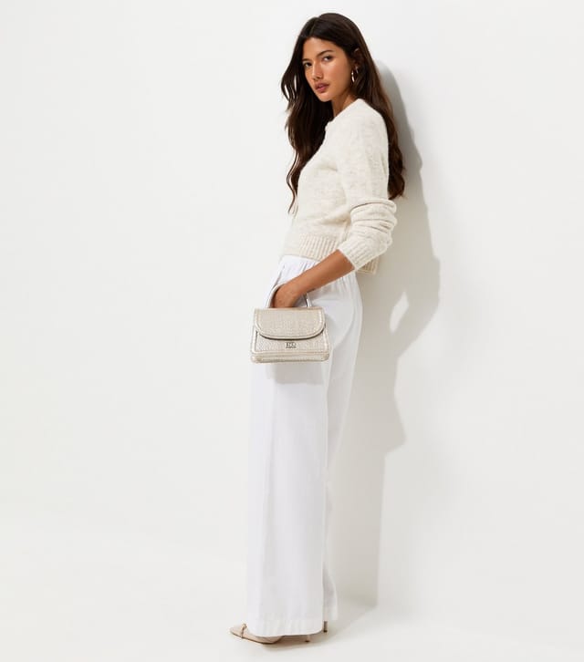 New Look Women's White Cotton Twill Drawstring Wide Leg Trousers New Look - 3