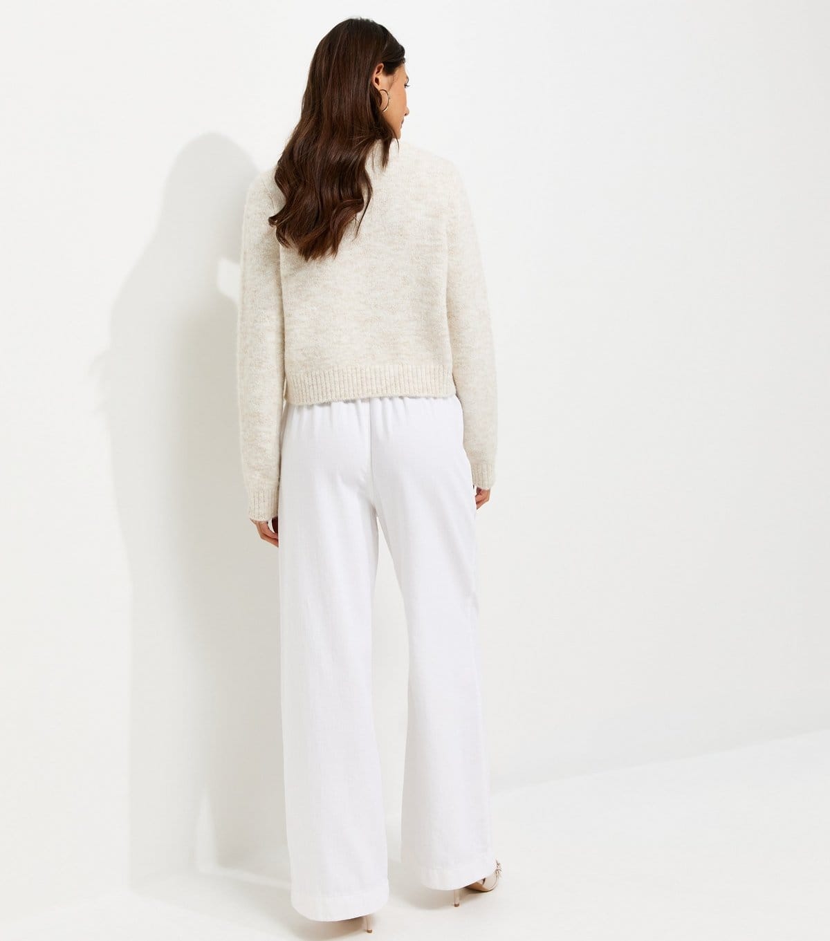 New Look Women's White Cotton Twill Drawstring Wide Leg Trousers New Look - 4