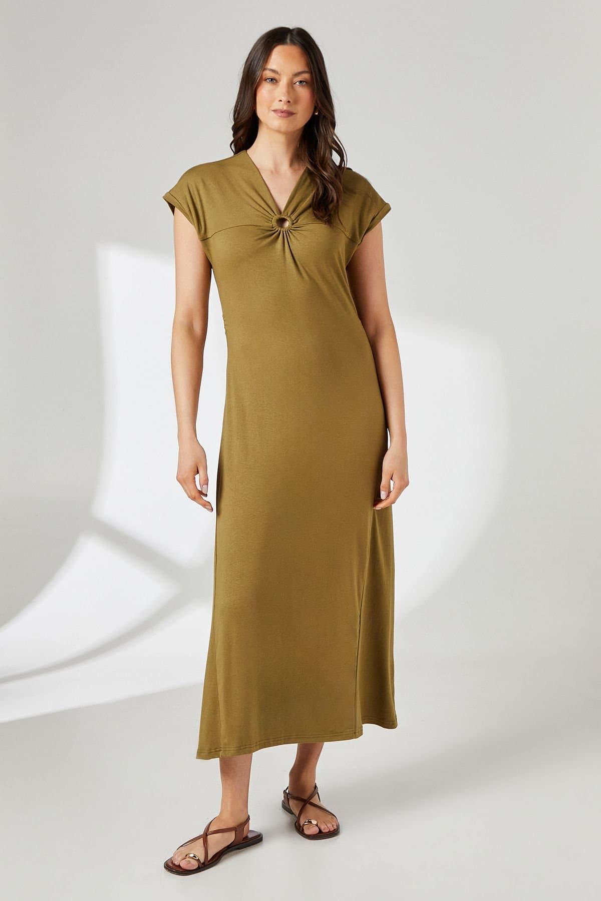 Principles Principles Women's Khaki Contrast Ring Detail Jersey Midi Dress