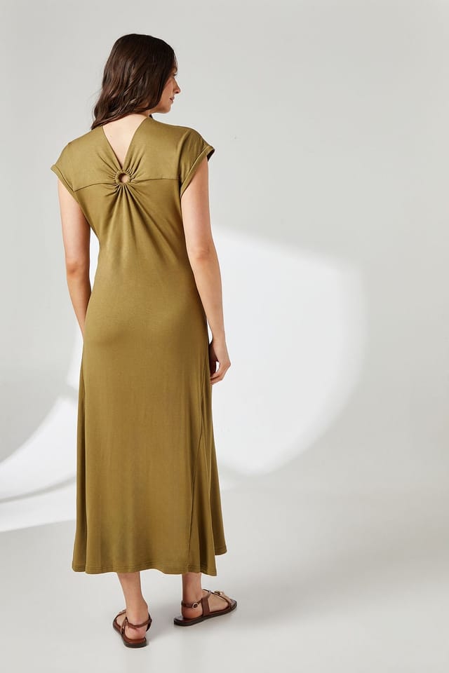 Principles Principles Women's Khaki Contrast Ring Detail Jersey Midi Dress - 3
