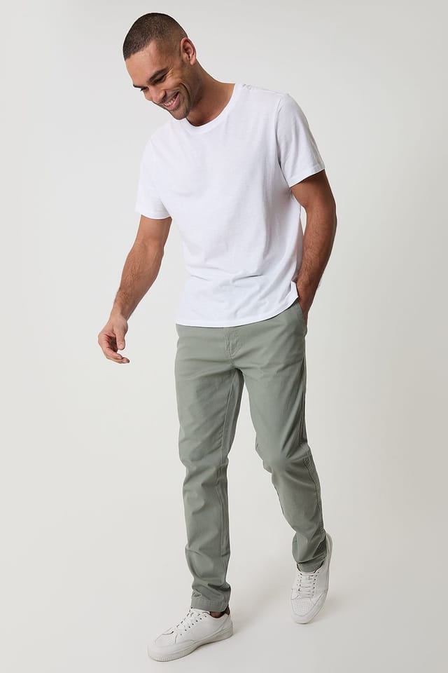 Threadbare threadbare Men's Cotton Slim Fit Chino Trousers With Stretch in Pale Green - 3