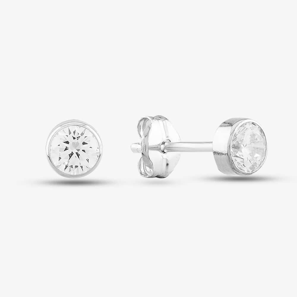 T.H.Baker T.H.Baker Women's 9ct White Gold small Rubover Cubic Zirconia Stud 5.57.9949 in Silver