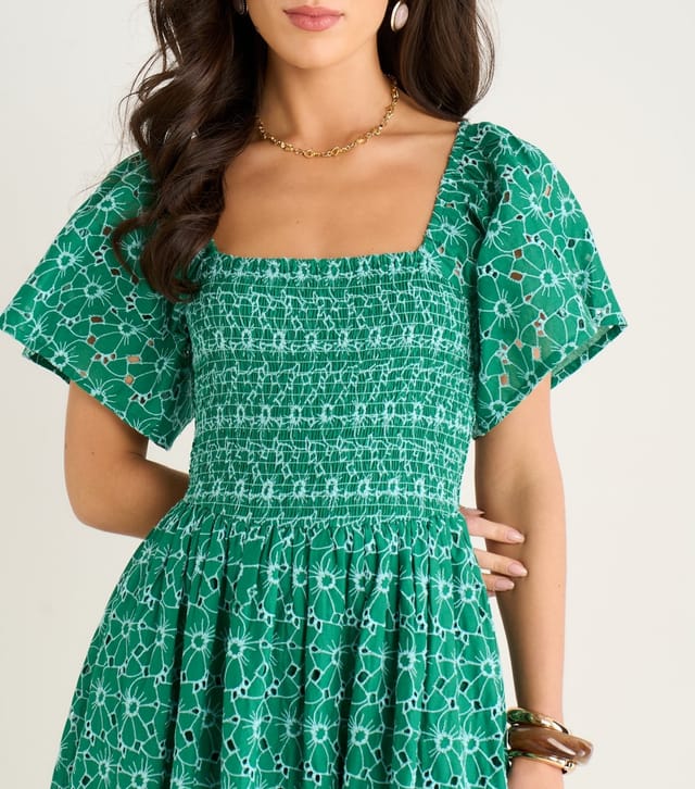 Gini London Women's Green Floral Broderie Midi Dress Gini London New Look - 2