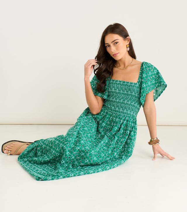 Gini London Women's Green Floral Broderie Midi Dress Gini London New Look - 3