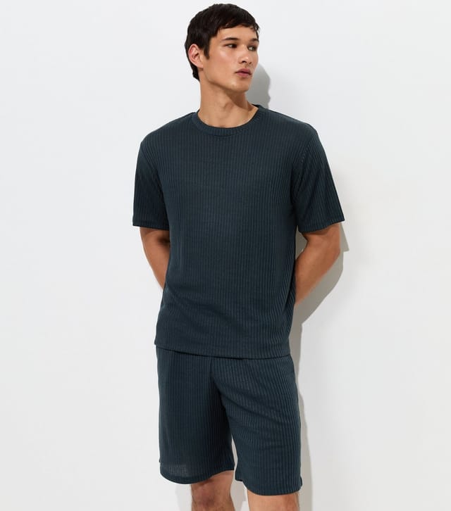 jack & jones Men's Light Grey Ribbed T-Shirt and Shorts Lounge Set Jack & Jones New Look - 2