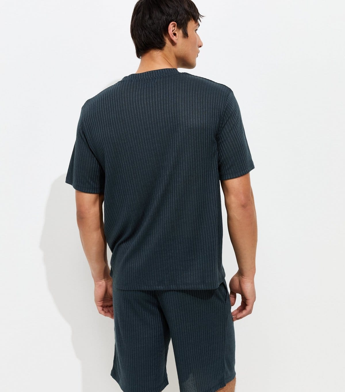 jack & jones Men's Light Grey Ribbed T-Shirt and Shorts Lounge Set Jack & Jones New Look - 4