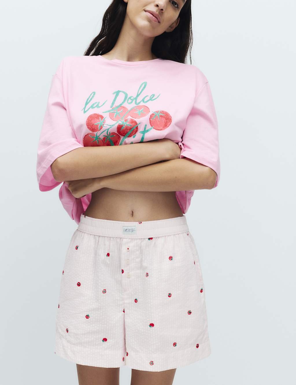 Marks & Spencer M&S Cotton Modal Striped Print Pyjama Shorts Pink Mix - 3