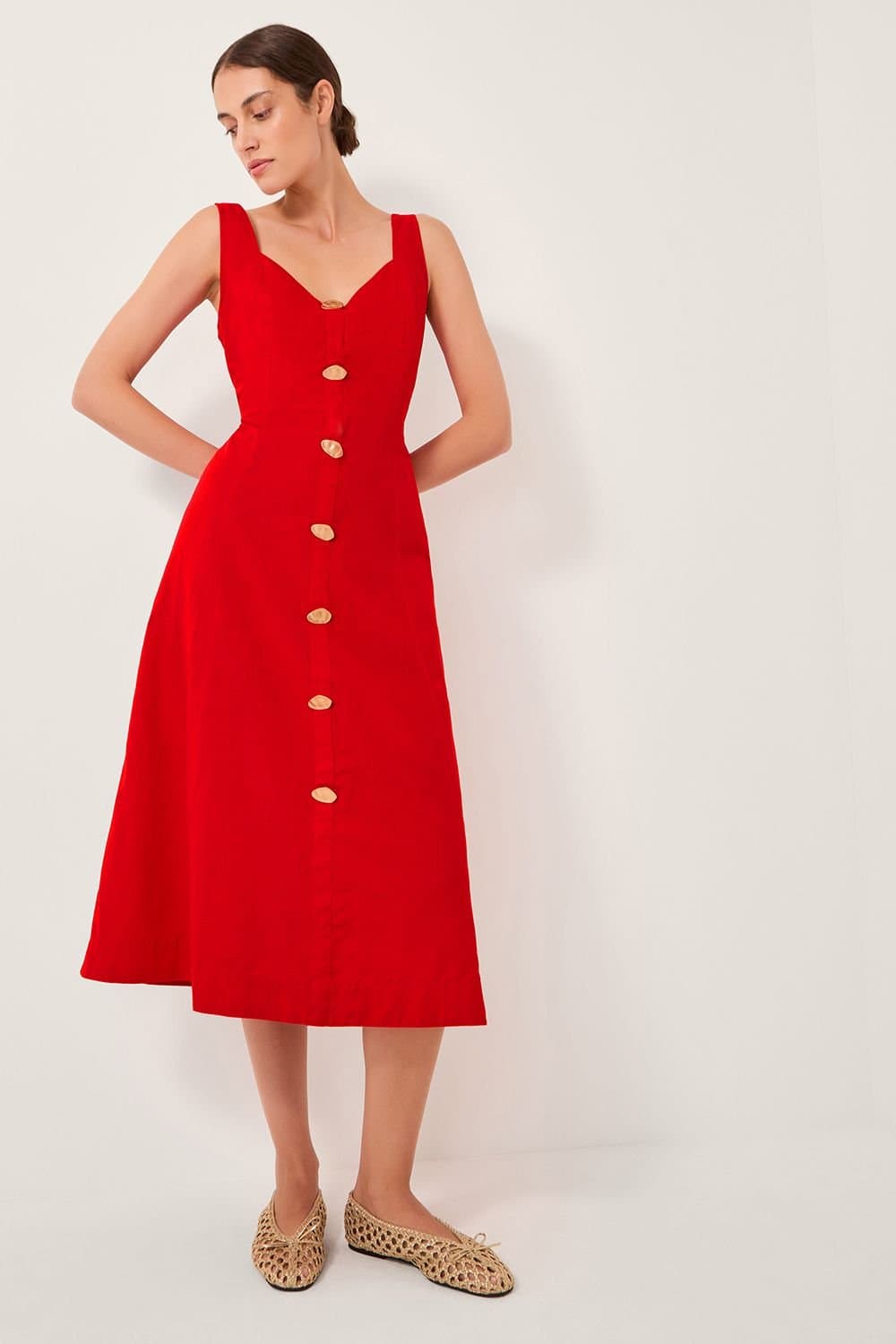 Monsoon Monsoon Red Linen Blend Sleeveless Midi Dress