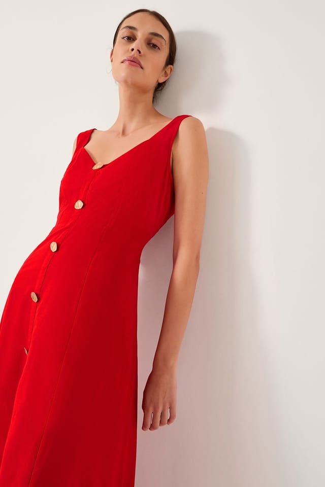 Monsoon Monsoon Women's Nell Linen Blend Sleeveless Midi Dress Red - 3