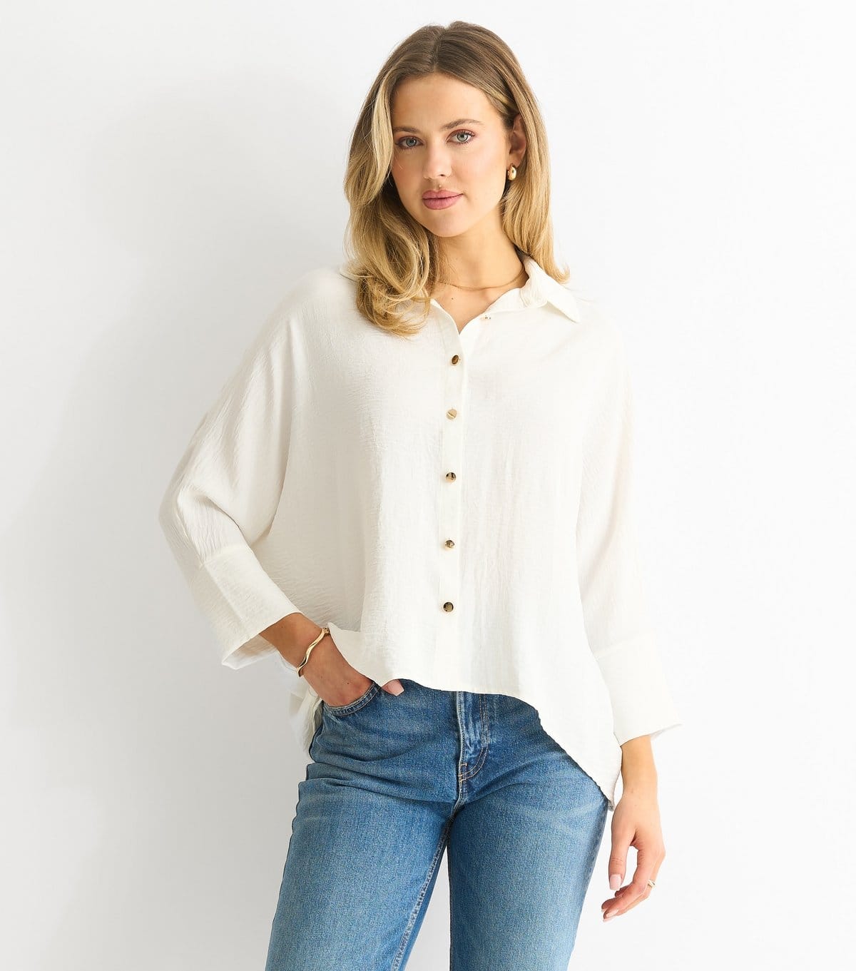 Gini London White Oversized Woven Blouse