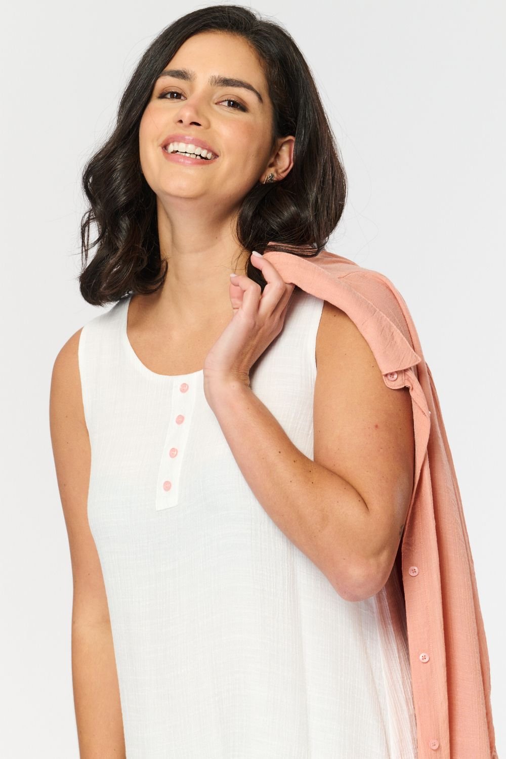 Saloos Saloos Women's Layered White Dress with Dip Back Shirt in Peach - 2