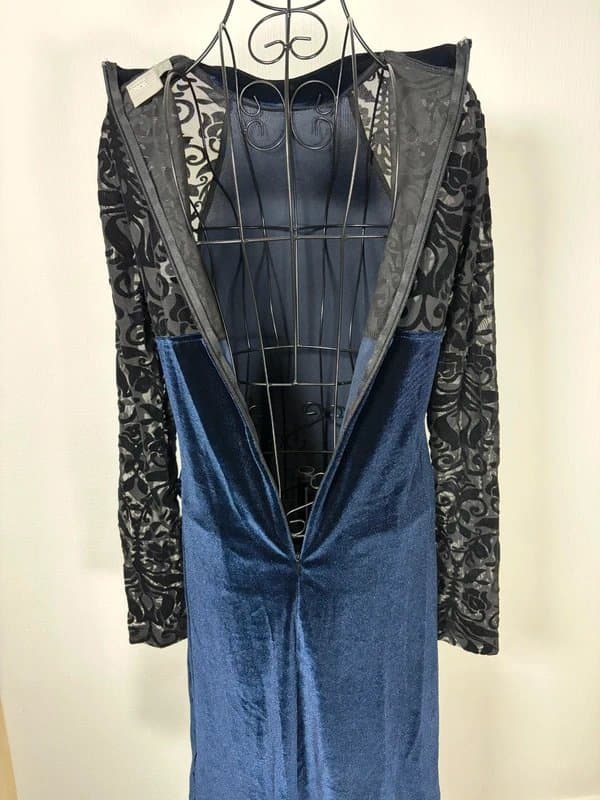 ASOS ASOS Navy Velvet Lace Sleeve Mini Dress High Neck Size 14