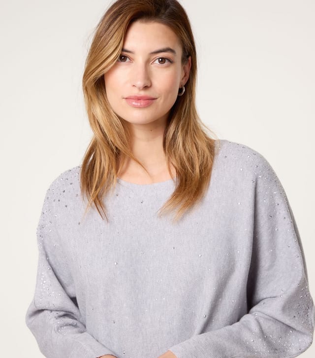 Blue Vanilla Women's Grey Embellished Batwing Sleeve Jumper Blue Vanilla New Look - 3