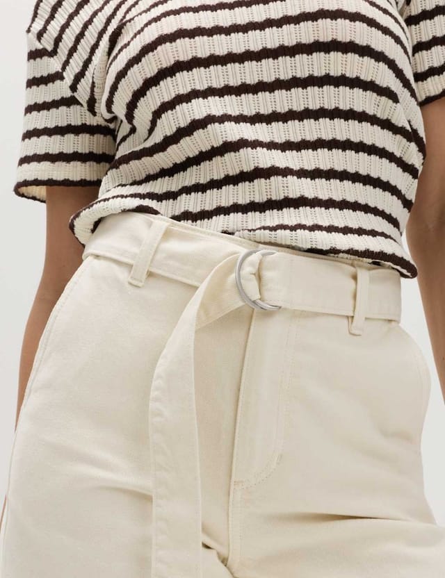 Marks & Spencer M&S Pure Cotton Belted Wide Leg Turn Up Jeans Ecru - 2