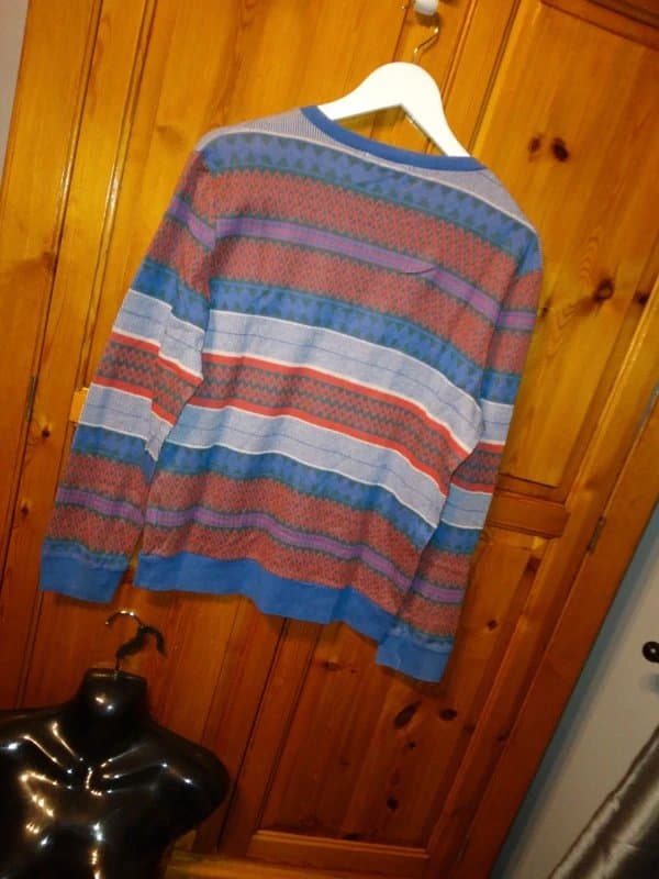 Topman Mens Size m knit striped blue orange topman fine knit jumper long sleeves round neck aztec print