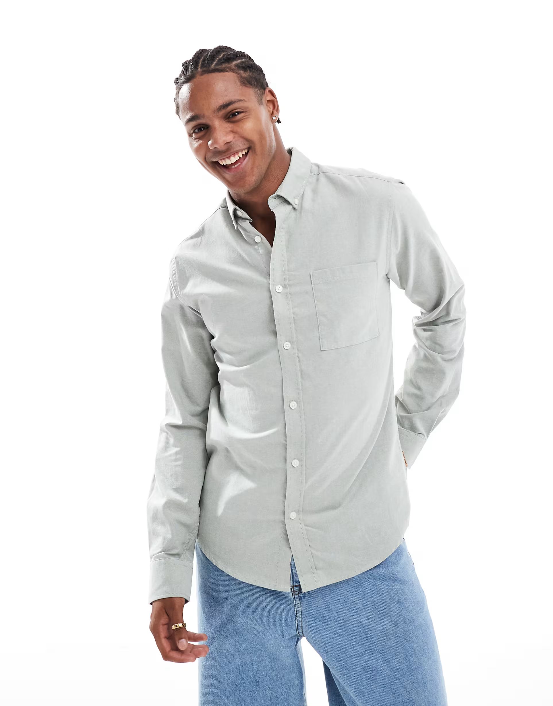 ASOS ONLY & SONS slim fit button down oxford shirt in green - 1