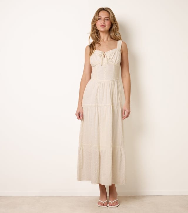 Blue Vanilla Women's Off White Broderie Anglaise Button Detail Maxi Dress Blue Vanilla New Look - 3