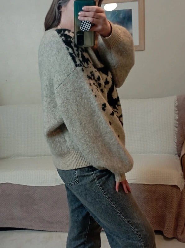 & Other Stories & Other Stories | Sand beige black leopard design wool alpaca blend knitted jumper L - 1