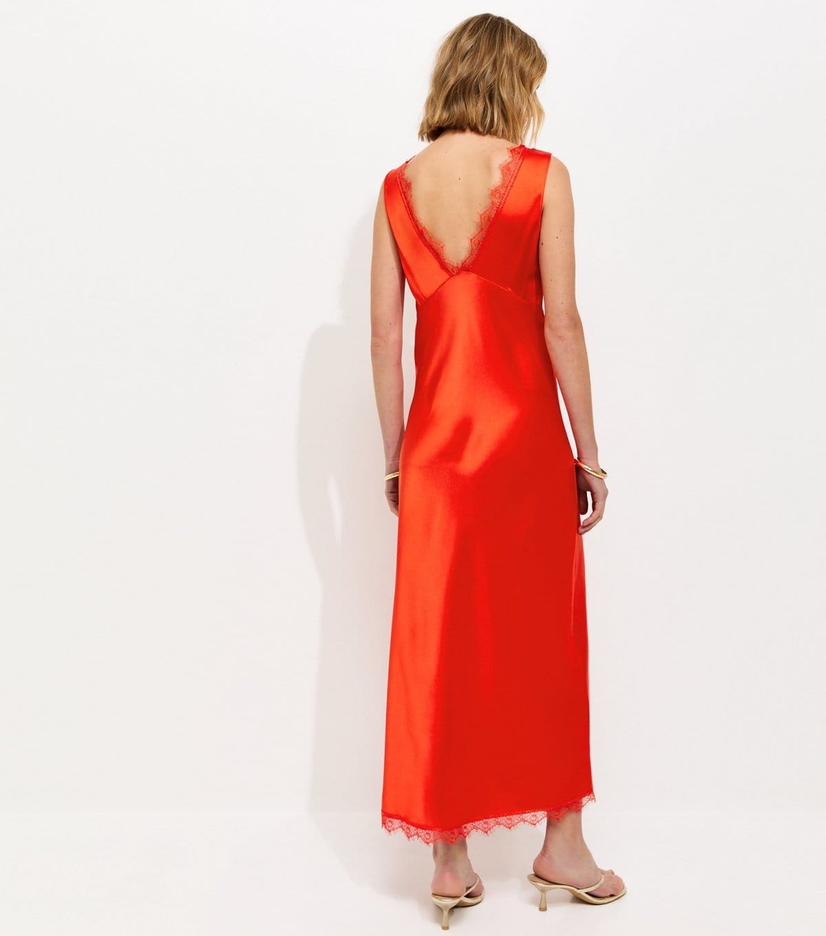 New Look Women's Red Satin Lace Trim Slip Midi Dress New Look - 4