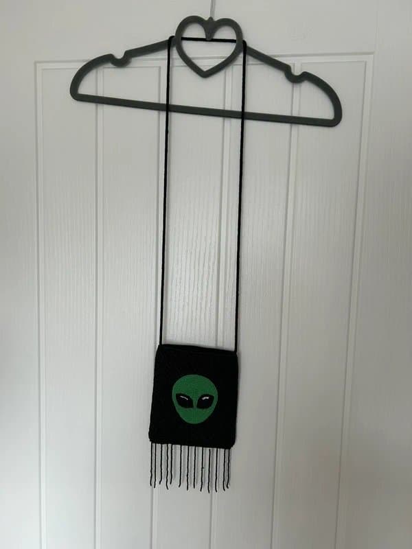 Bershka Bershka black and green alien beaded satin shoulder bag