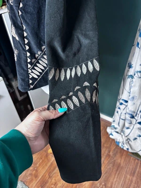 Very Very Black Embroidered Jacket UK 20 Boho Floral Corduroy Coat Oversized O/20