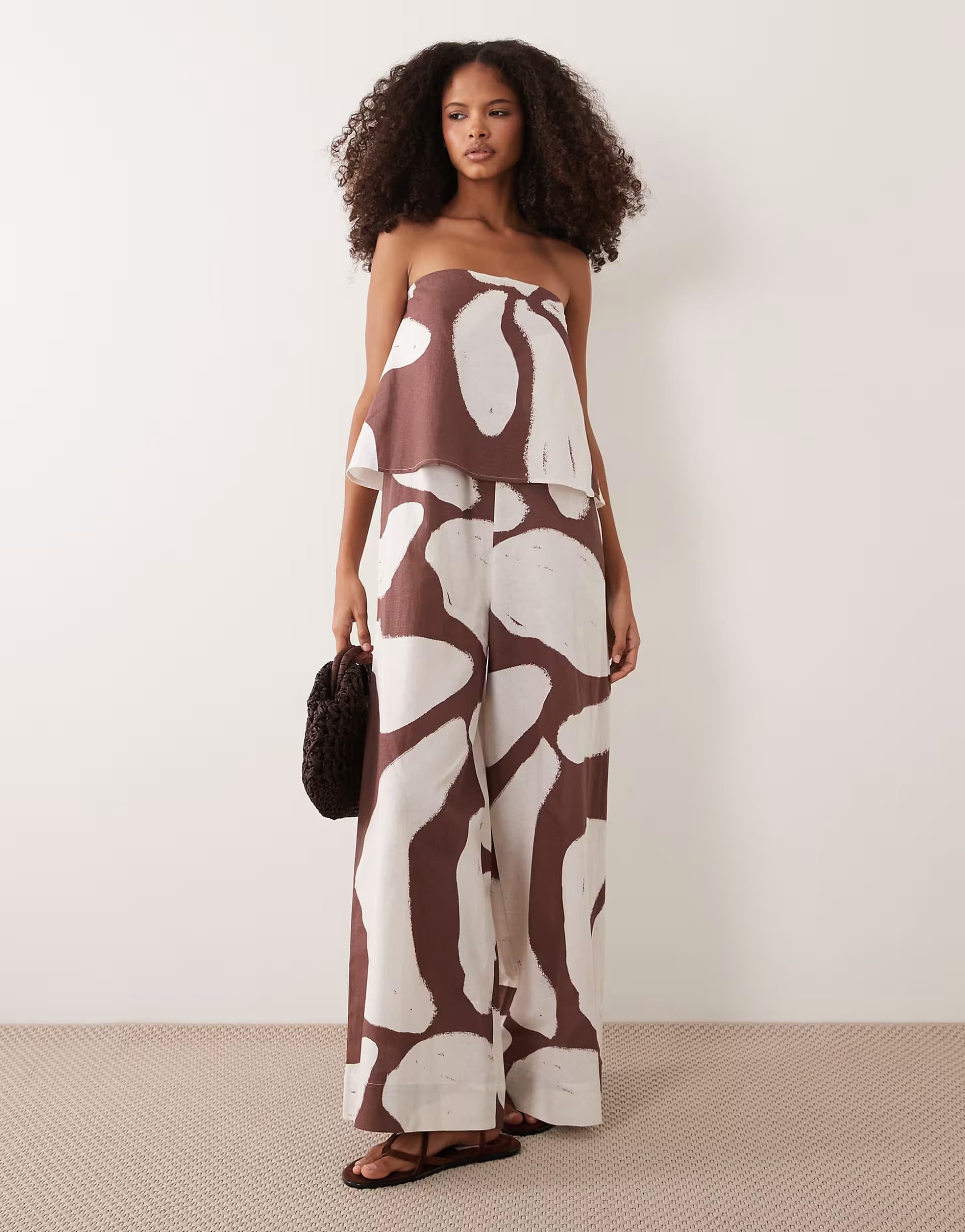 ASOS ASOS DESIGN bandeau double layer jumpsuit in brown print