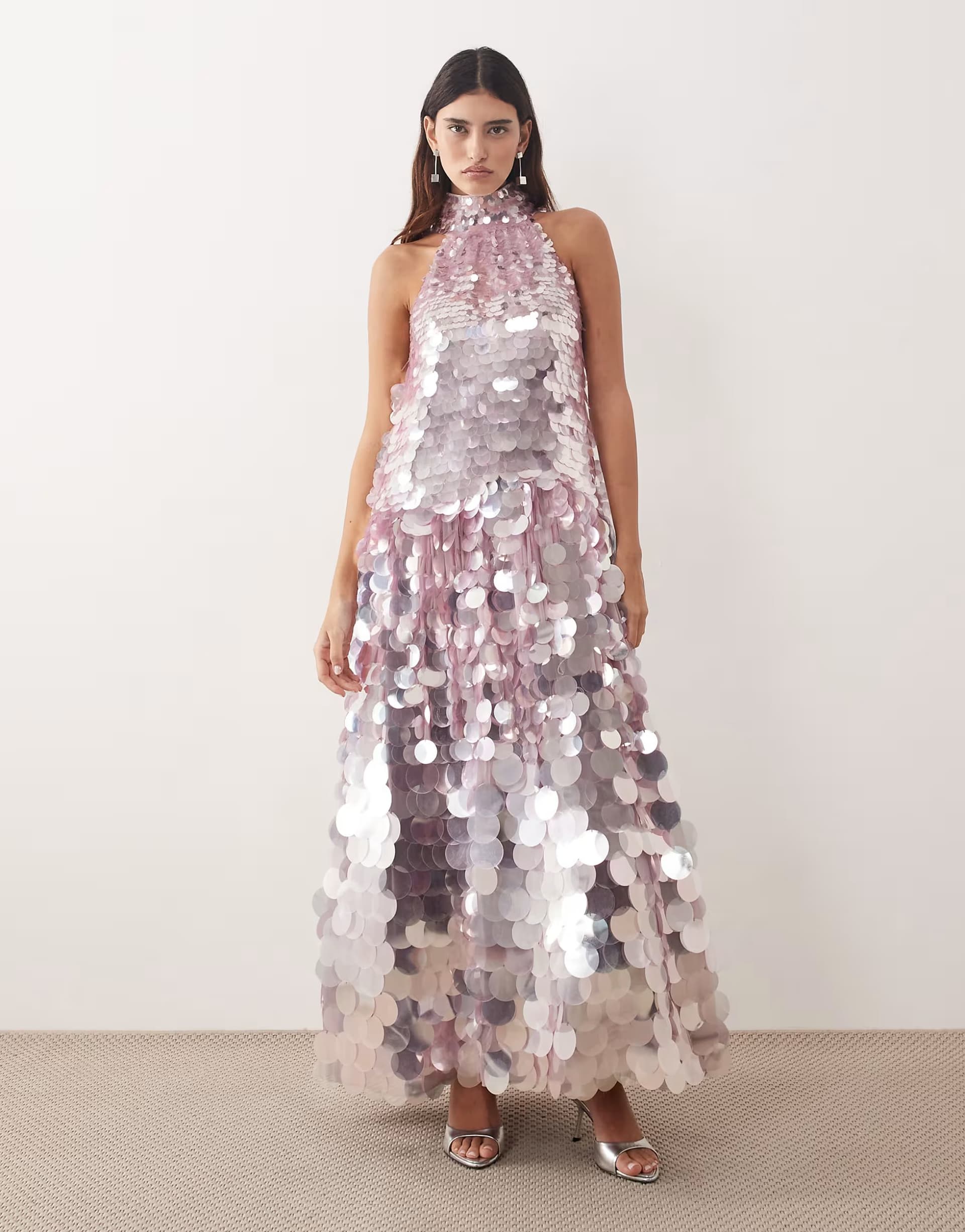 ASOS ARRANGE disc sequin halter trapeze maxi dress in lilac