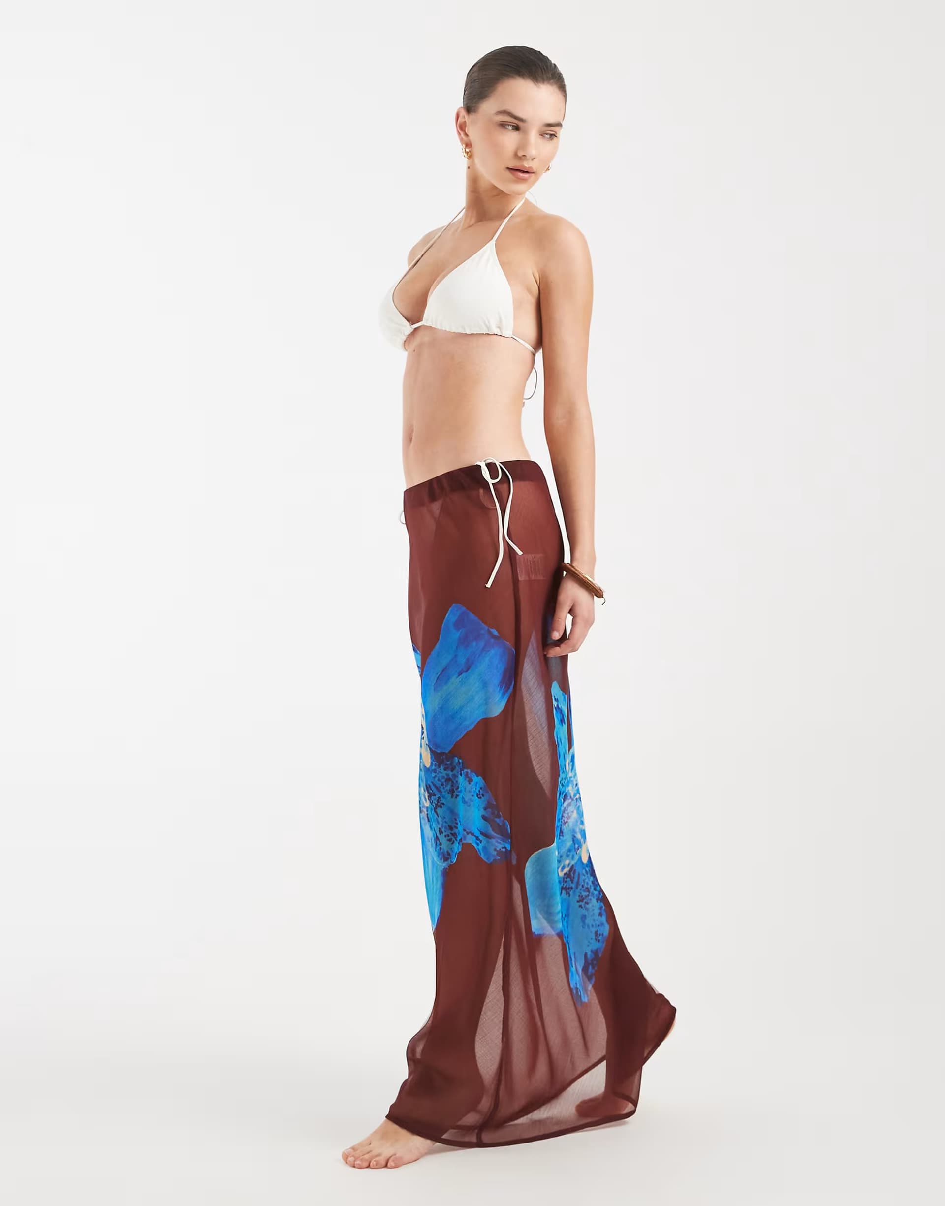 ASOS Aray sheer maxi beach skirt in brown floral print