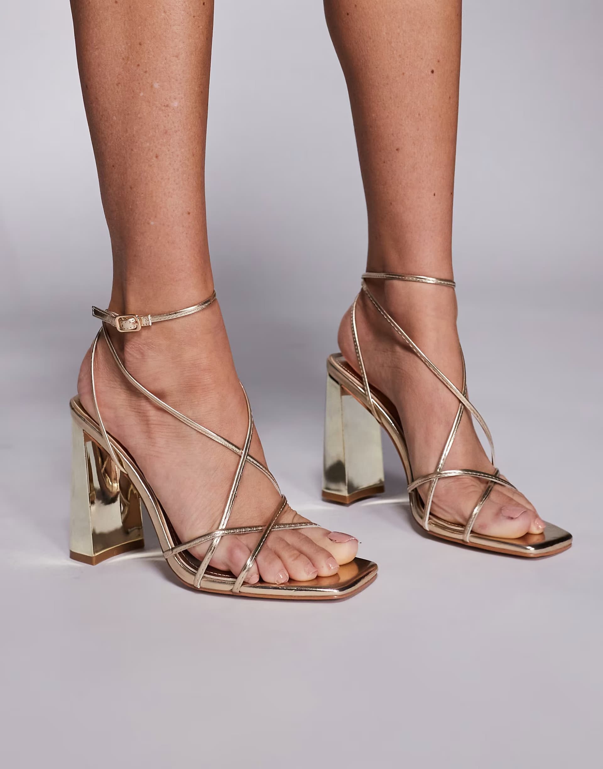 ASOS Simmi London Carmela strappy block heeled sandals in gold